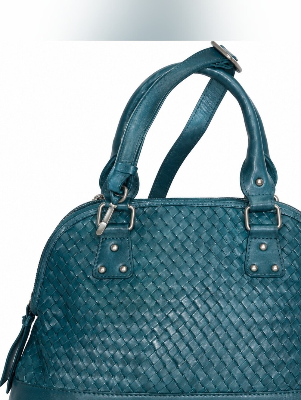 Woven Genuine Leather Y2k Handbag Sachel Teal Blue